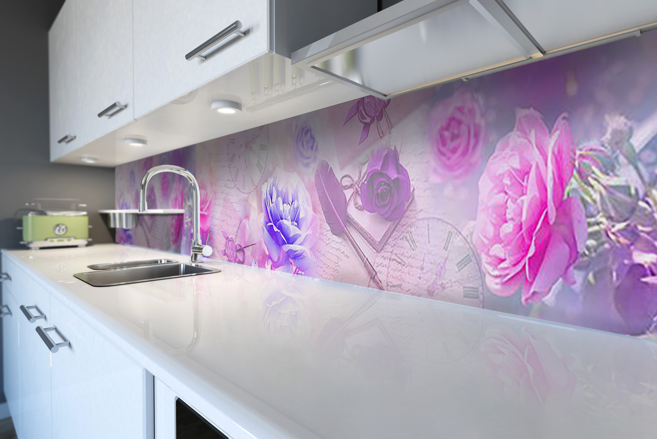 Вініловий кухонний фартух Ранкові Півонії декоративна плівка наклейка скіналі ПВХ квіти Рожевий 600*2000 мм
