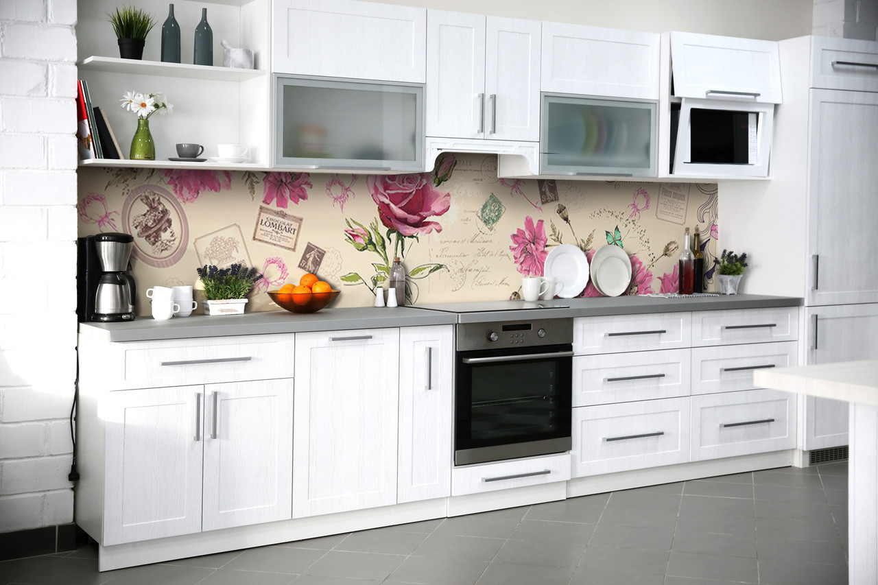 Вініловий кухонний фартух Троянда Гламур декоративна плівка наклейка скіналі ПВХ дівчина квіти Бежевий 600*2000 мм