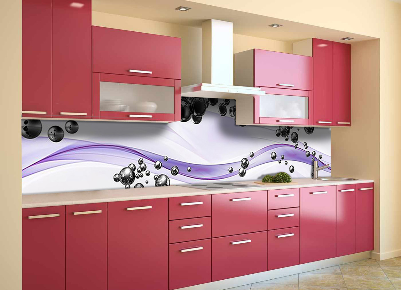 Вініловий кухонний фартух Сталеві кулі 02 Плівка самоклеюча ПВХ Абстракція сфери Фіолетовий 600*2000 мм, фото 1