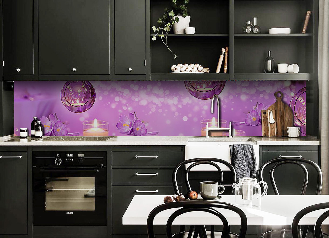 Вініловий кухонний фартух Блики декоративна плівка наклейка скіналі ПВХ свічки Абстракція Фіолетовий 600*2000 мм