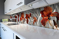 Виниловый кухонный фартук Крупные Ирисы декоративная пленка наклейка скинали ПВХ цветы Серый 600*3000 мм