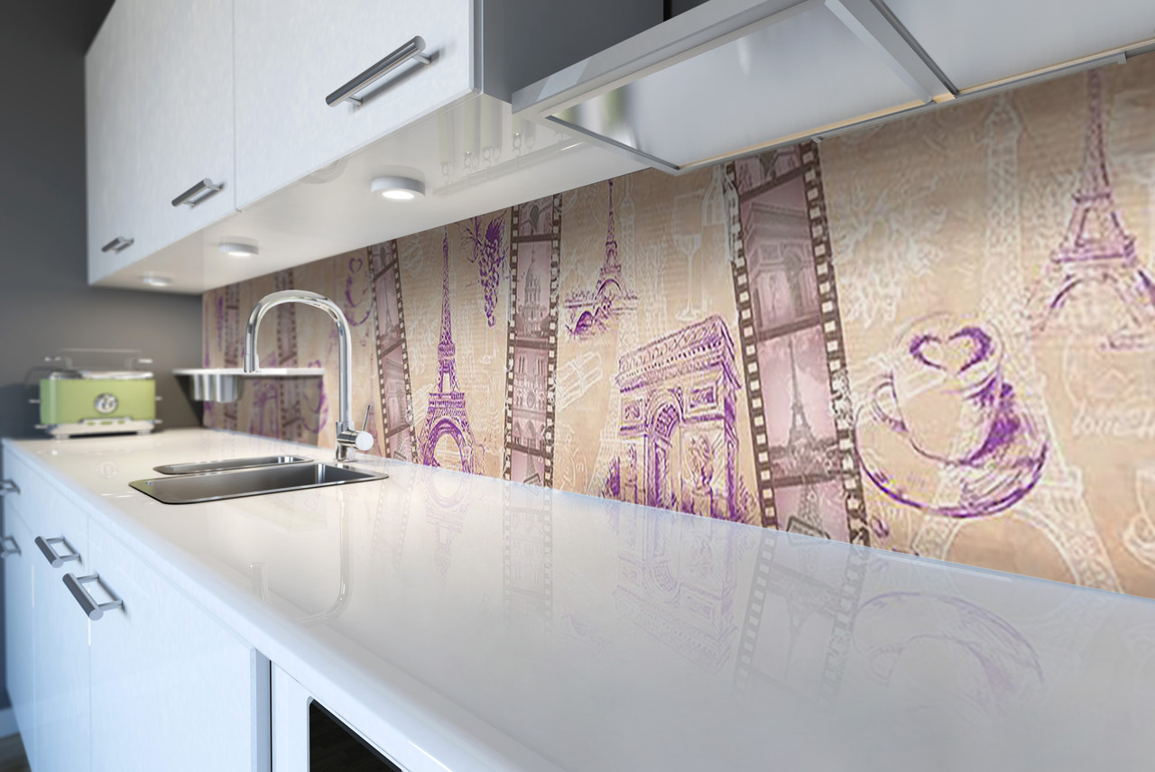 Кухонний фартух Романтична Європа вініл наклейка скіналі ПВХ Ейфелева вежа кіноплівка 600*2000 мм