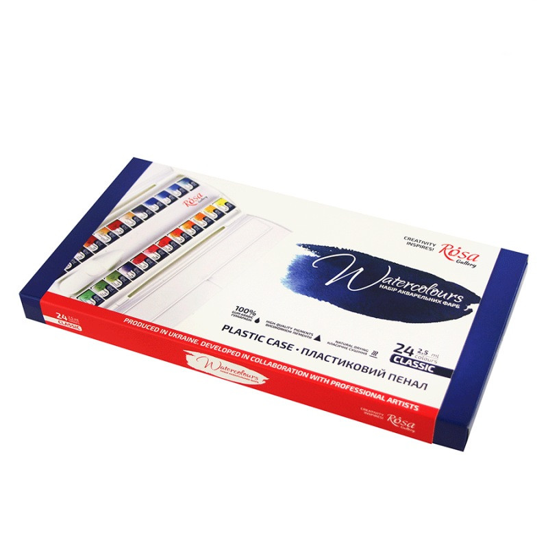 Набір акварельних фарб Classic 24 кольори пластиковий пенал Rosa Gallery, 340301, фото 1