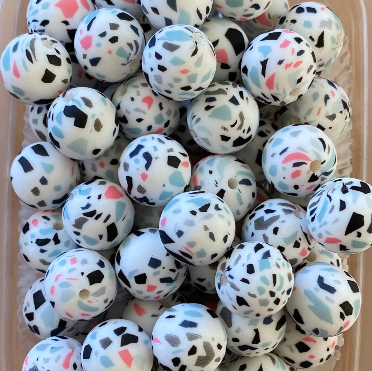 15мм (білий терраццо) кругла, силіконова намистина, фото 1