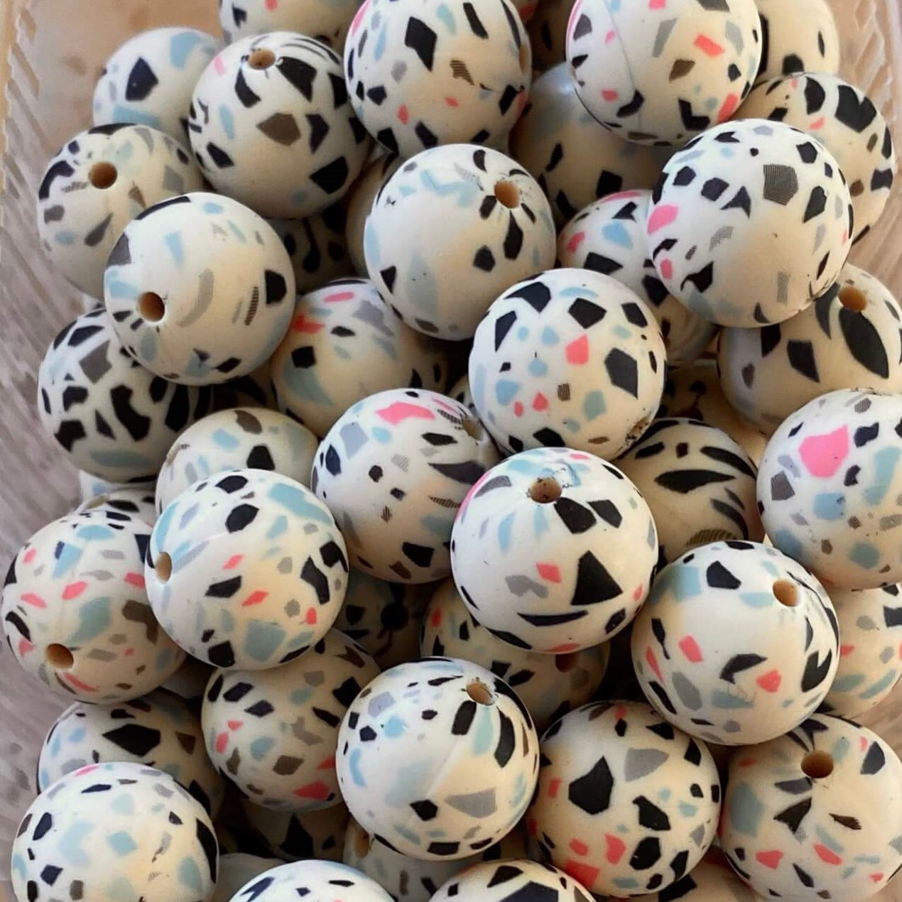 15мм (бежевий терраццо) кругла, силіконова намистина, фото 1