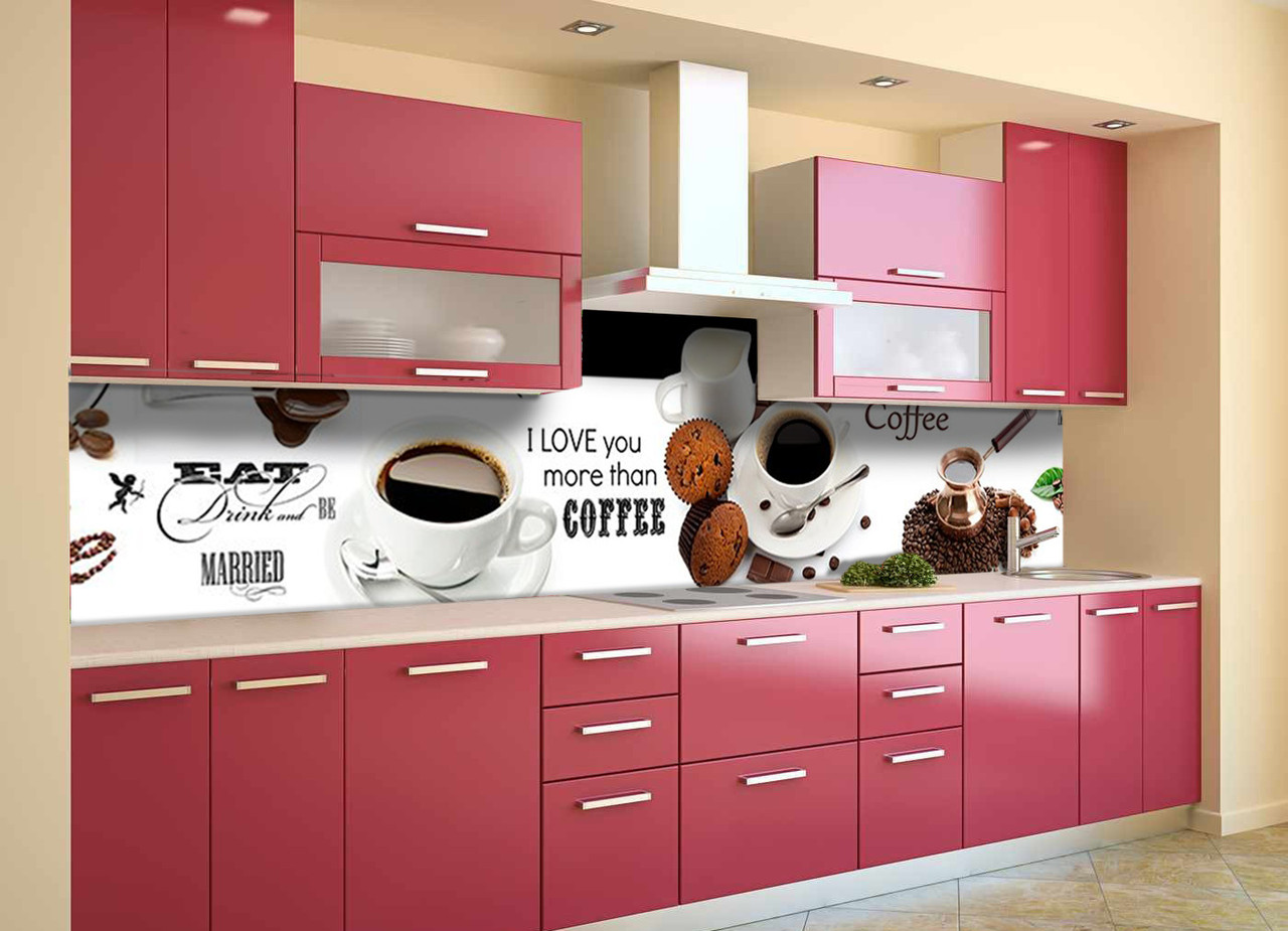 Кухонний фартух City Coffee (вінілова плівка наклейка скіналі ПВХ) кава зерна турка Біла 600*2000 мм