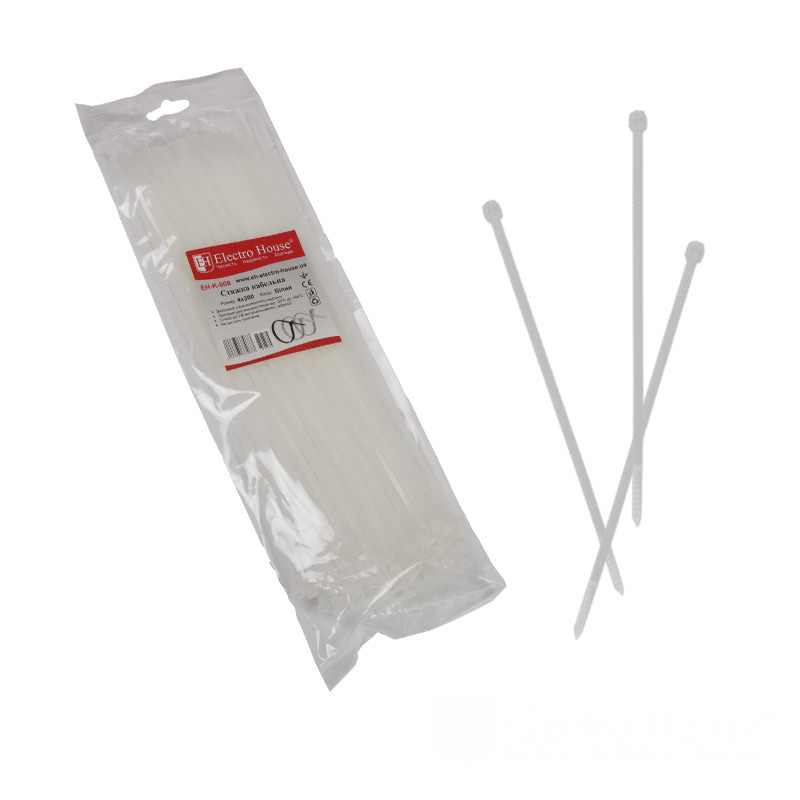 Стяжка кабельна 4х370 мм, 100 шт., білий, фото 1