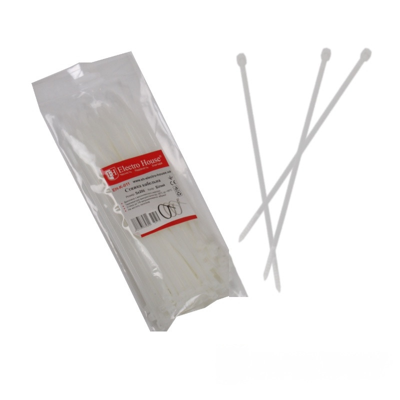 Стяжка кабельна 5х200 мм, 100 шт., білий, фото 1