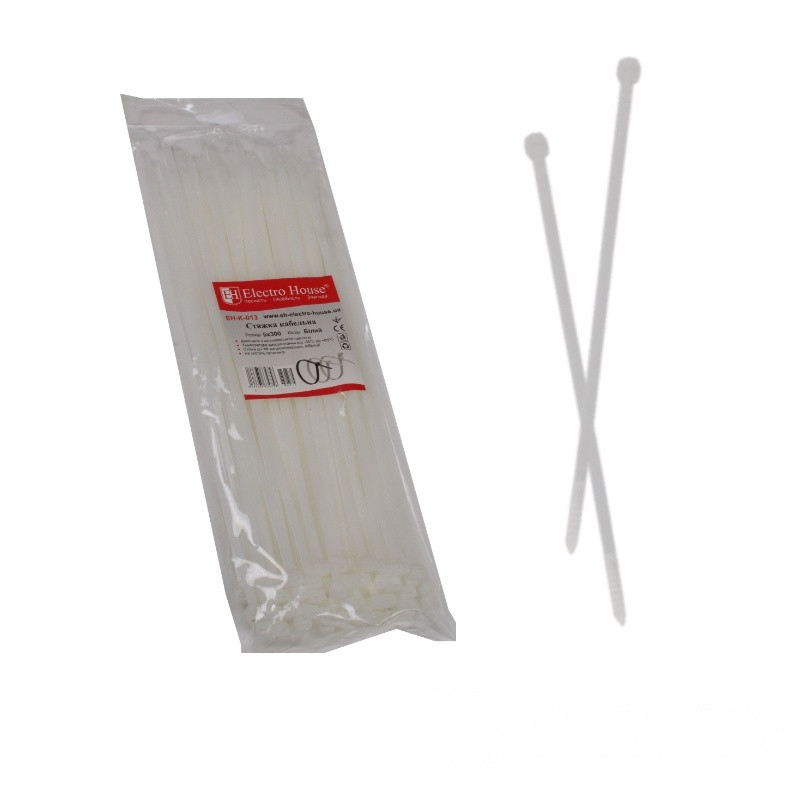 Стяжка кабельна 5х300 мм, 100 шт., білий, фото 1