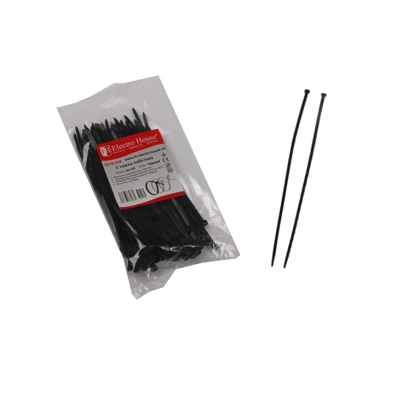 Стяжка кабельна 4х150 мм, 100 шт., чорний, фото 1