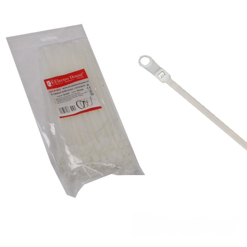 Стяжка кабельна з кільцем 5х200 мм, 100 шт., білий, фото 1