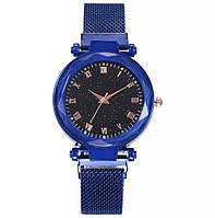 Женские часы с сетчатым ремешком на магнитной застёжке синие