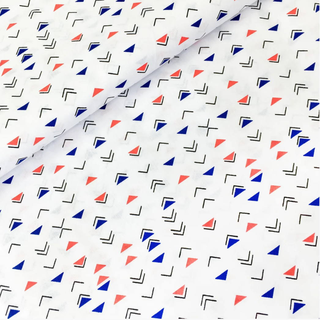 Польська бязь "Трикутники червоно-сині дрібні на білому", фото 1