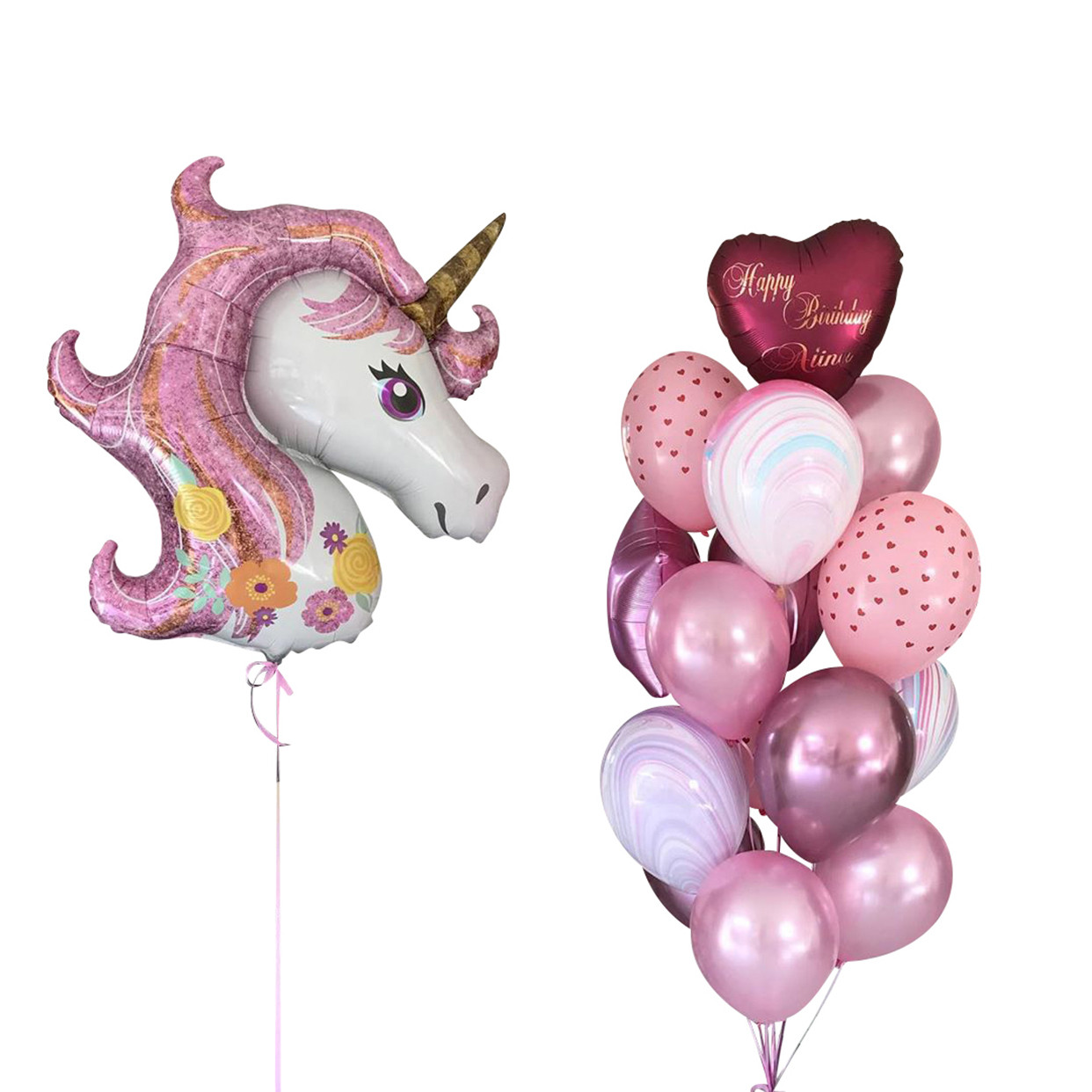 Кульки для дня народження з фігуркою райдужний Єдиноріг