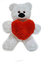 М'яка іграшка ведмедик 45 см білий з серцем 15 см