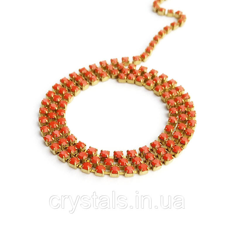 Стразовий ланцюжок Preciosa (Чехія) ss8.5 Coral/латунь