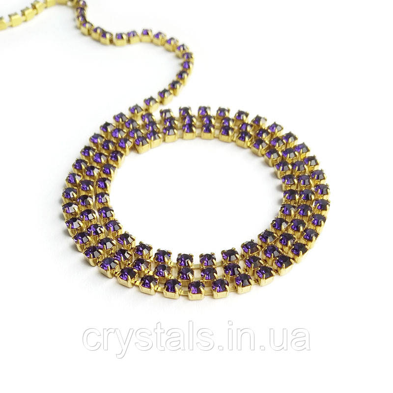 Стразовий ланцюжок Preciosa (Чехія) ss8.5 Deep Tanzanite/латунь, фото 1