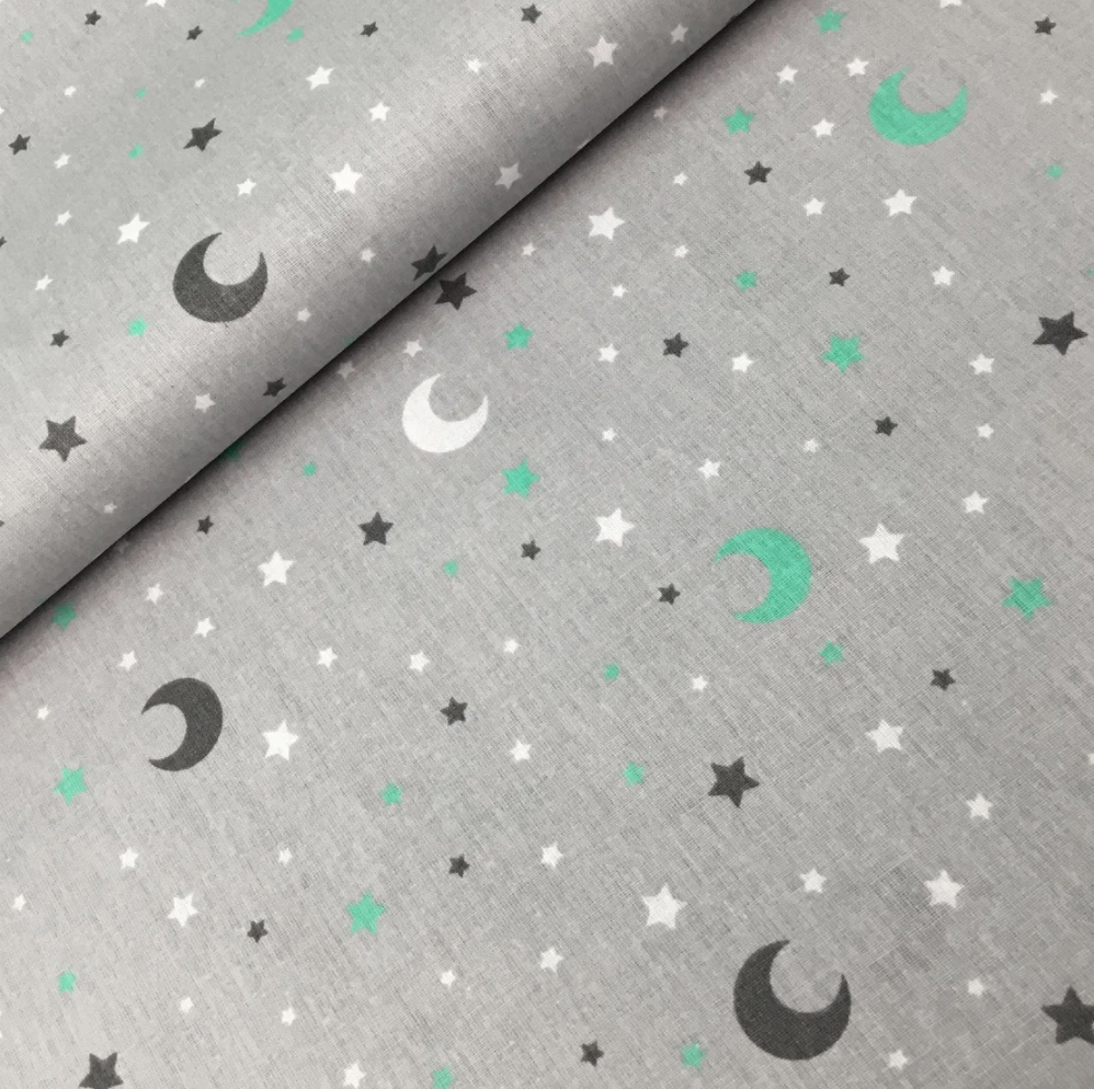 Польська бязь "місяці, зірки м'ятні на сірому", фото 1
