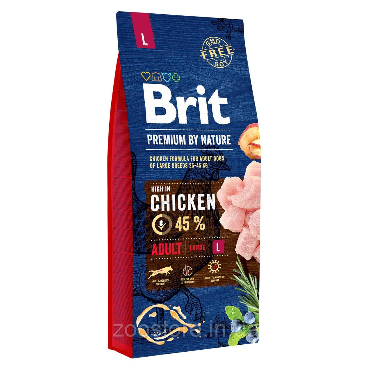 Корм сухий для дорослих собак великих порід (вагою від 25 до 45 кг) Brit Premium Adult L 15 кг (курка)