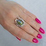 Шикарна жіноча срібне кільце з золотими вставками і зеленим опалом "Вероніка", фото 2