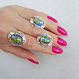 Шикарна жіноча срібне кільце з золотими вставками і зеленим опалом "Вероніка", фото 3