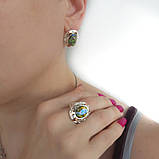 Шикарна жіноча срібне кільце з золотими вставками і зеленим опалом "Вероніка", фото 4