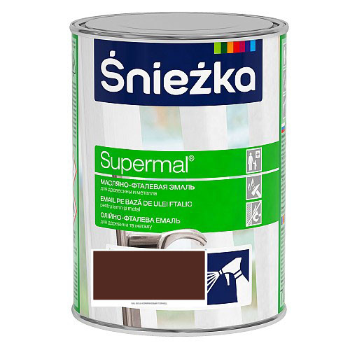 Емаль олійно фталева для дерева та металу Sniezka SUPERMAL КОРИЧНЕВА Матова RAL8016 0,8л PL