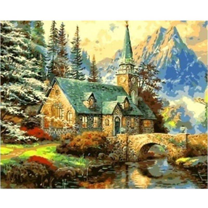 Картини за номерами 40×50 см. Babylon. худ. Томас Кинкейд Каплиця в Альпах.