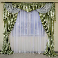 Комплект штор із ламбрекеном Бароко. Колір — Фісташковий