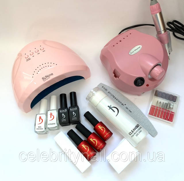 Набір для манікюру Kodi з лампою Sun One Pink та фрезером ZS-601