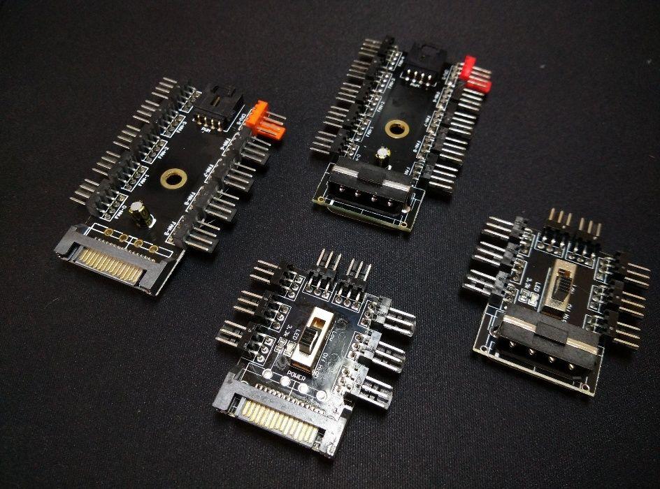 ХАБ для кулерів, розгалужувач харчування 3pin і 4 pi Molex, SATA. FAN HUB, фото 1
