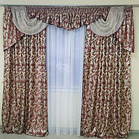 Комплект штор із ламбрекеном Бароко. Колір — Бордовий