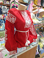 Жіноча сорочка Вишиванка льон з поясом червона р.46 52