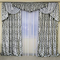 Комплект штор із ламбрекеном Бароко. Колір — сірий