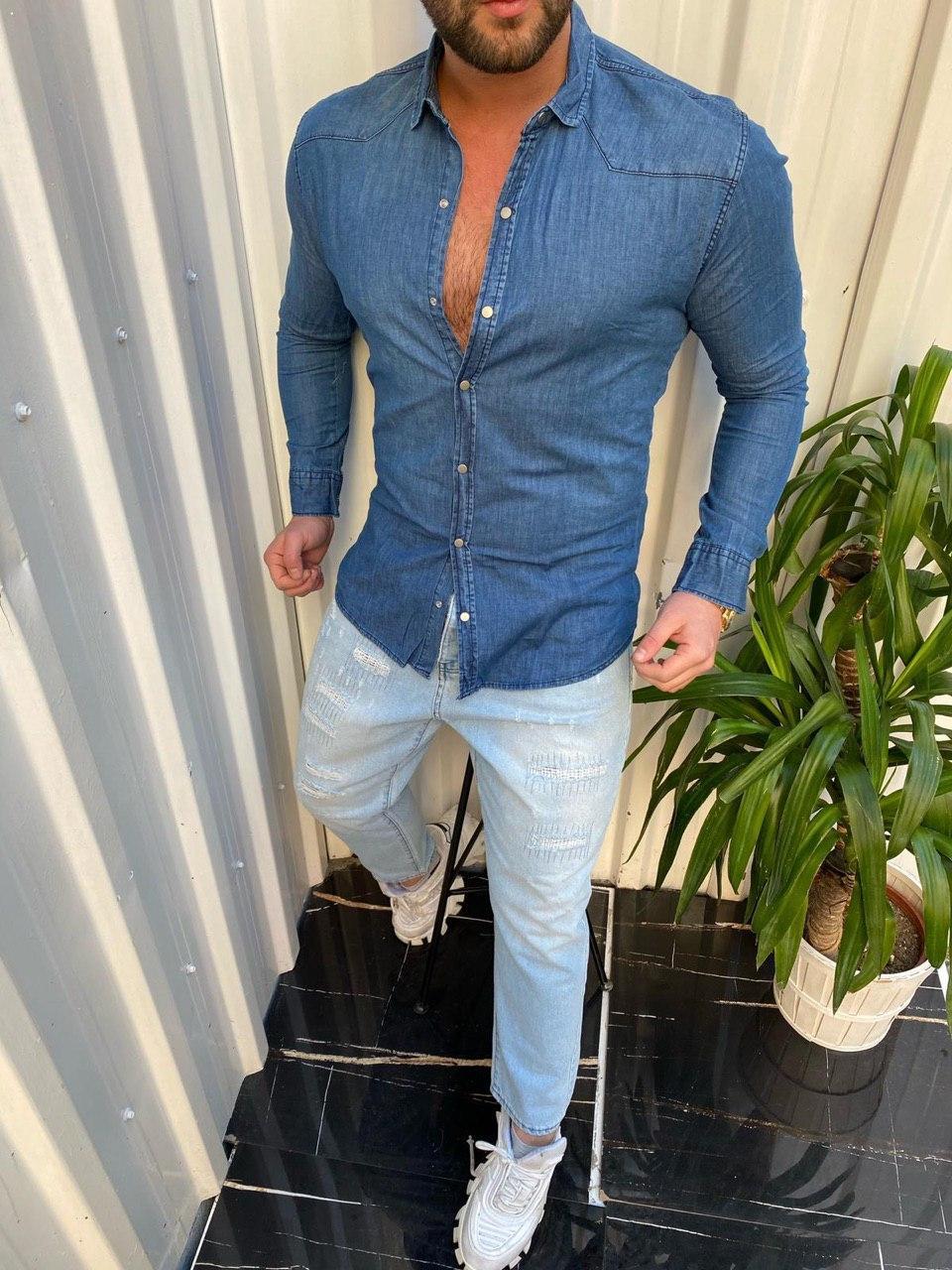 Чоловіча сорочка M480 синя S, L, XL, фото 1