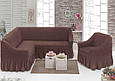 Накидка на м'який куточок та крісло натяжні, безрозмірні чохли на кутові дивани і крісло жатка Кавовий, фото 8