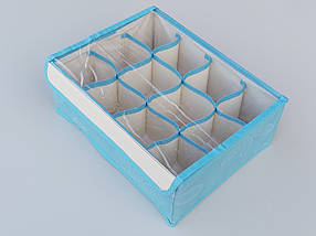 Органайзер з кришкою 31*24*12 см, на 12 відділень для зберігання дрібних предметів одягу блакитного кольору, фото 2