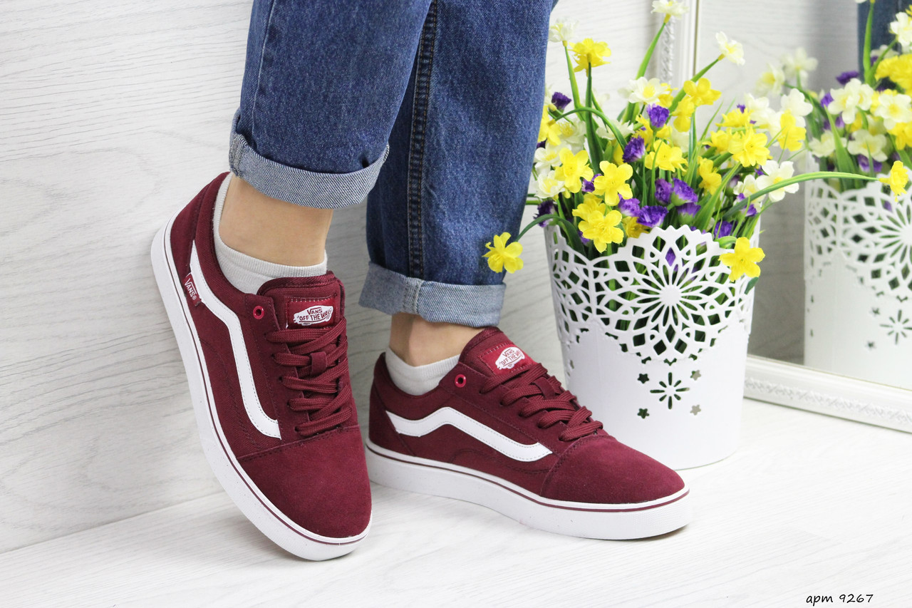 Жіночі кеди Vans замшеві бордові