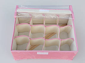 Органайзер з кришкою 31*24*12 см, на 12 відділень для зберігання дрібних предметів одягу рожевого кольору, фото 3