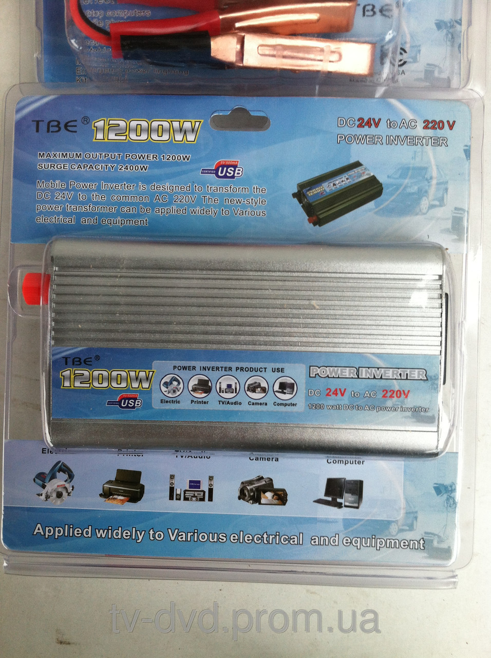 Перетворювач автоінвертор 24V-220V, 1200 W + USB,