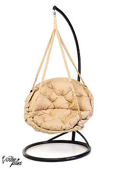 Підвісне Крісло гойдалка-гамак з круглої подушкою Kospa Бежевий (150 кг)