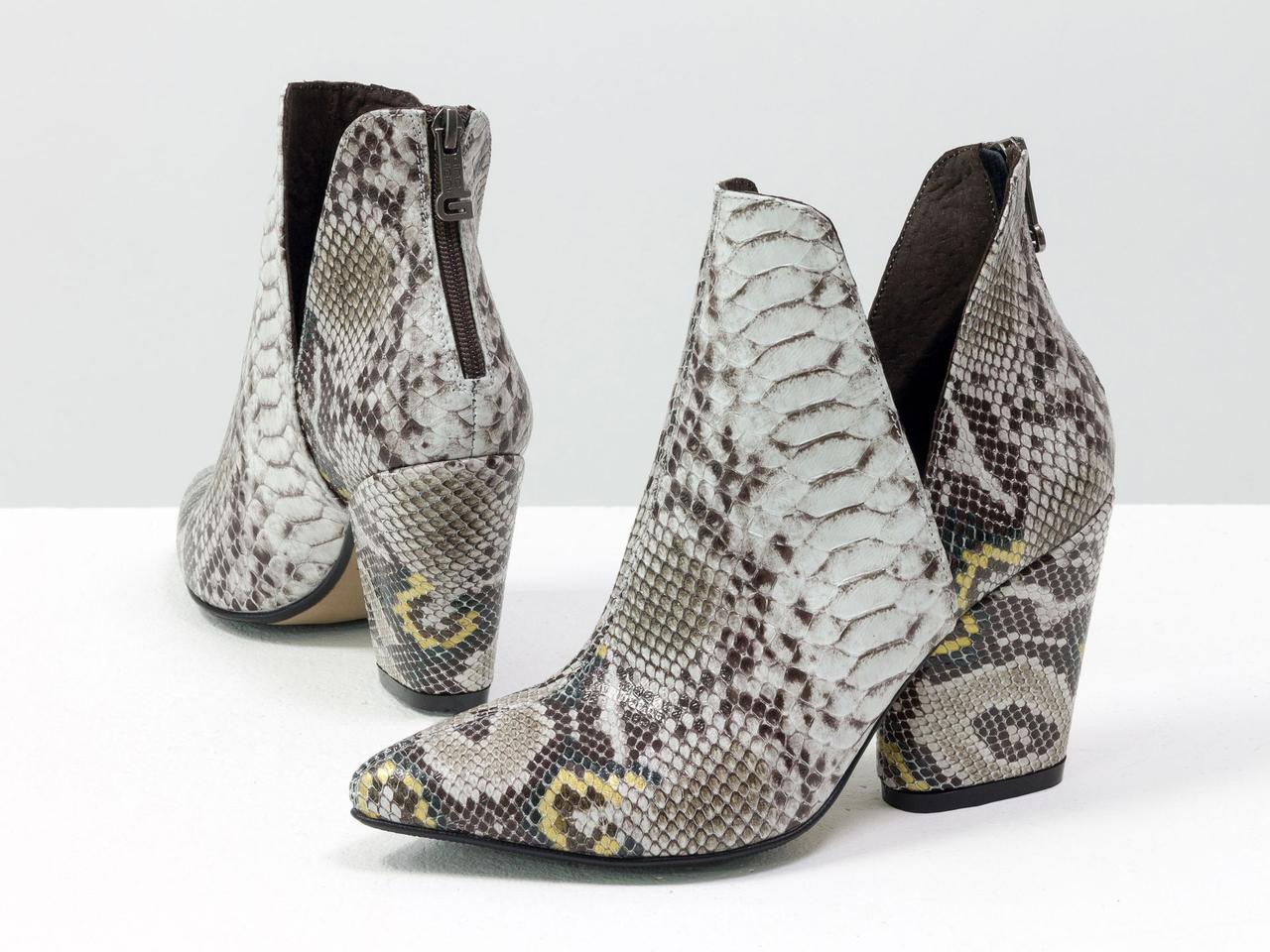 Стильні туфлі-черевики з натуральної італійської шкіри з текстурою "королівський пітон"