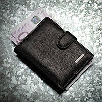 Гаманець чоловічий шкіряний вертикальний Kafa з блокуванням RFID-сигналів, на кнопці, чорний