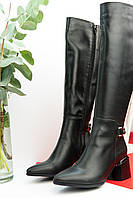 Сапоги женские черные на каблуке из натуральной итальянской кожи
