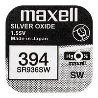 Батарейка часовая серебрянно-цинковая Maxell 394 SR936SW (G9, 380, AG9), 1.55V, блистер 1шт.