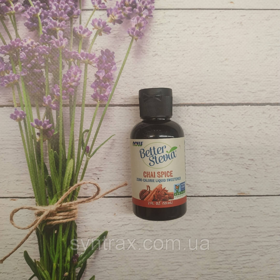 Now Foods Better Stevia Liquid Chai Spice 59 ml, їжачка стевія