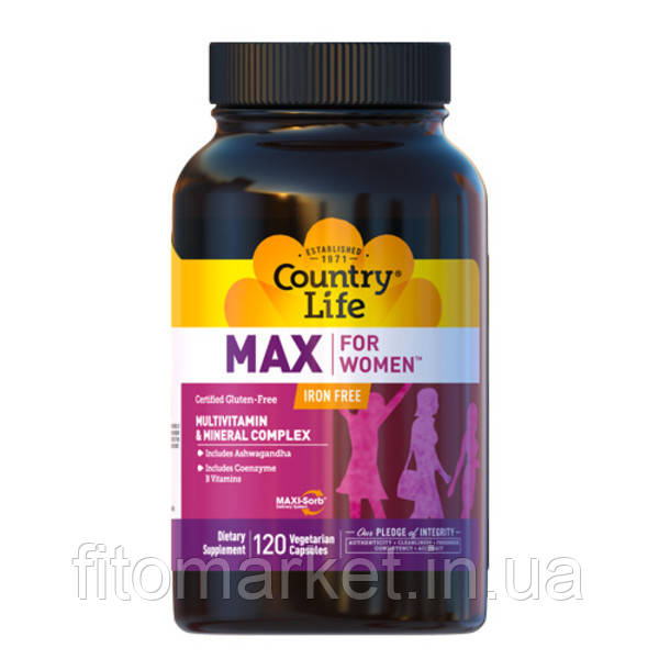 Вітамінно-мінеральний комплекс Max for Women без заліза 120 капсул ТМ Кантрі Лайф / Country Life