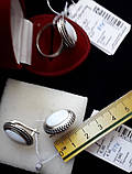 Комплект срібних вінтажних прикрас з перламутром: кільце, сережки, фото 4