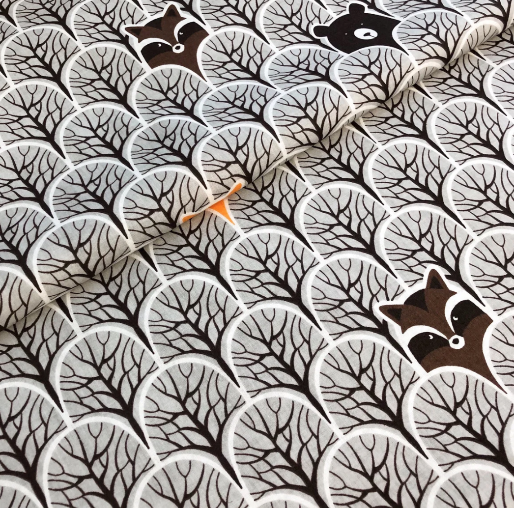 Польська бязь "ведмедики, єноти, лисички в сірому лісі", фото 1