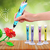 3D Ручка для дітей 3Д ручка 3-го покоління з дисплеєм LCD Pen 3 Набір з Еко Пластиком та трафаретом фіолетова, фото 8